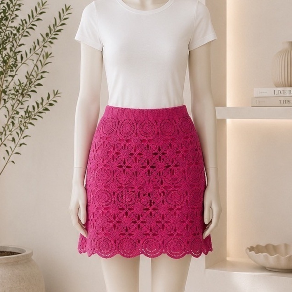 Caroline Constas Pink Mini Skirt Crochet Womens Small Designer Boho Festival